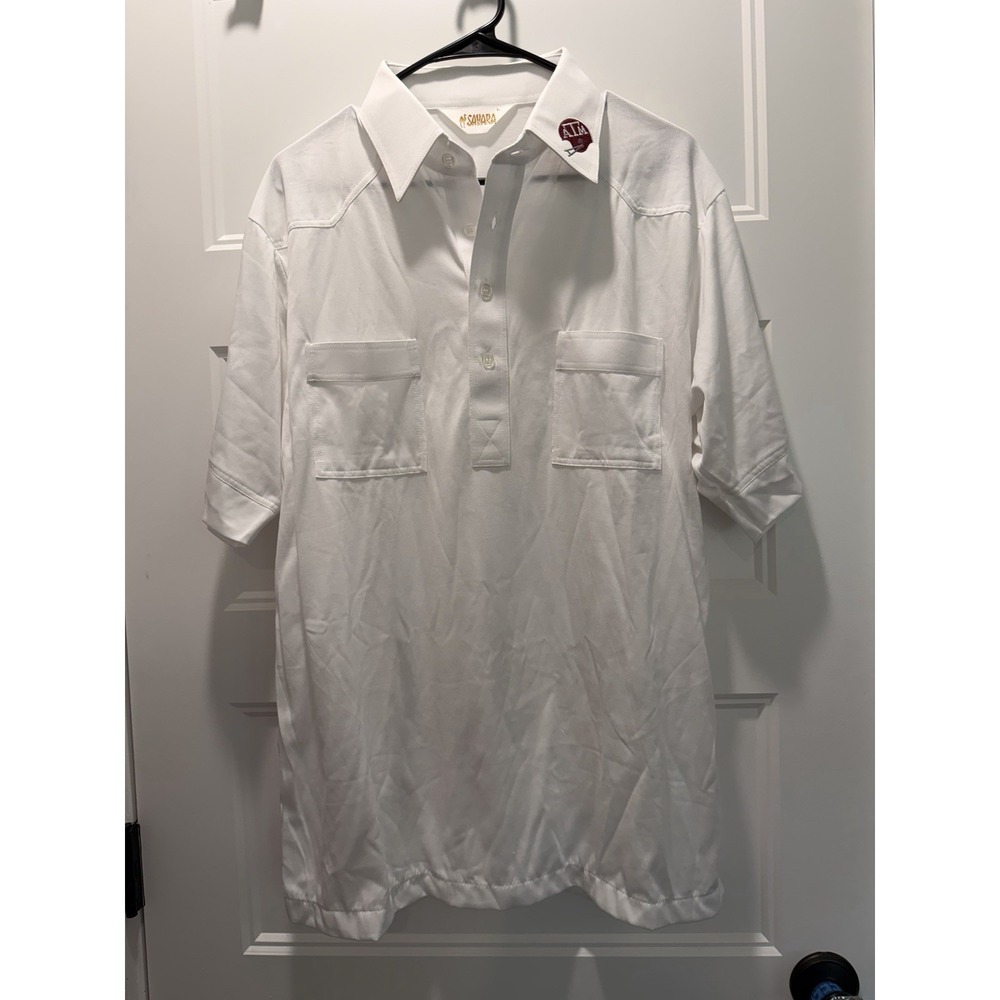 EUC Vintage  80s Texas A&M  Sahara Shirt White Western Yoke Embroidered Collar L